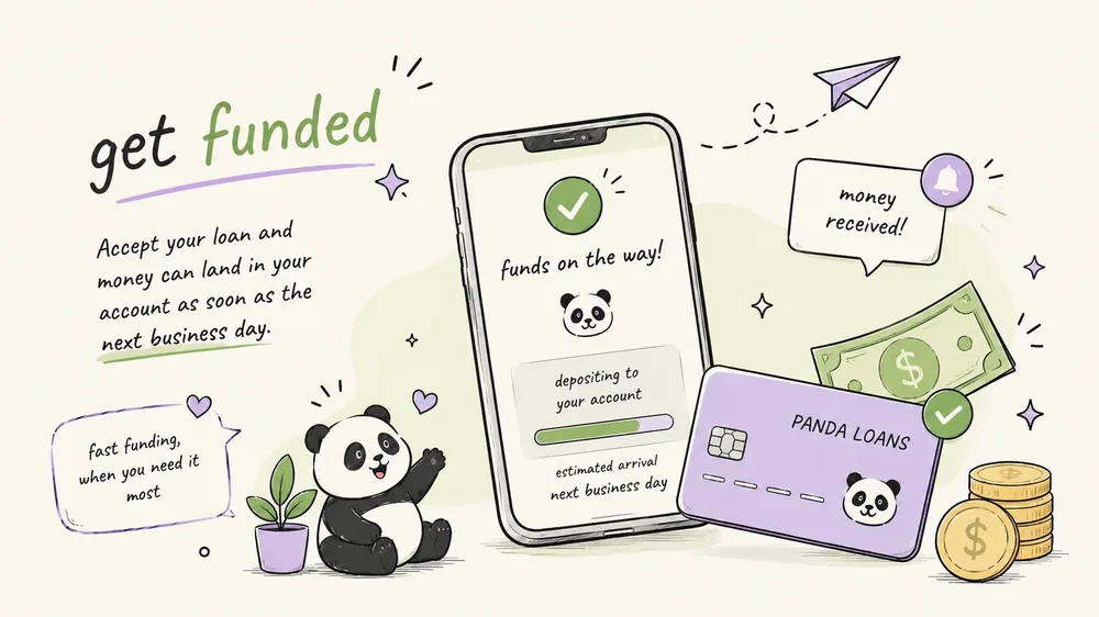Get funded fast — money deposited to your account as soon as the next business day with Panda Loans