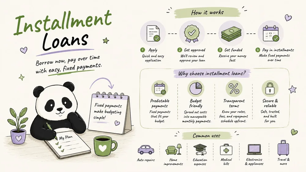 Installment loan with fixed monthly payments and flexible terms